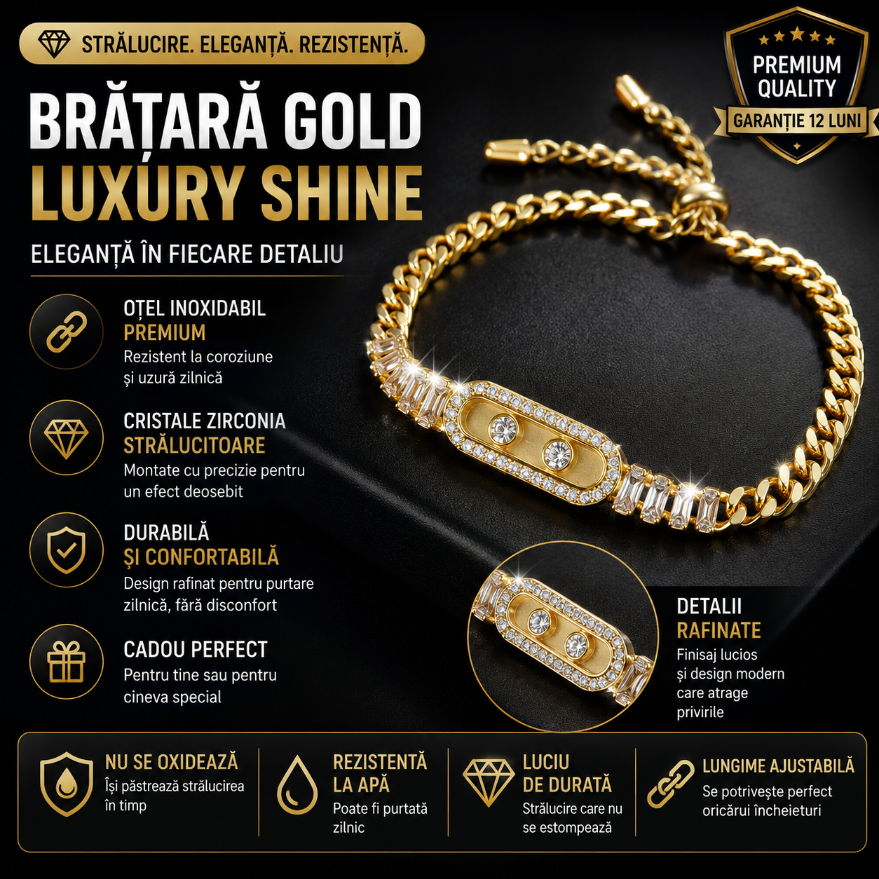 Brățară Aurie Cu Zirconiu BellaShine™